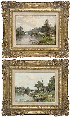 Maurice Levis : A Gypsy encampment; Boats on a river (2)