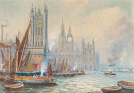 Richard Malcolm Lloyd : Barges before the Houses of Parliament