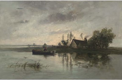 George A Boyle : Fishing on the river at dusk