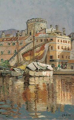 Eugen Ankelen : Harbour at Spoleto, Italy