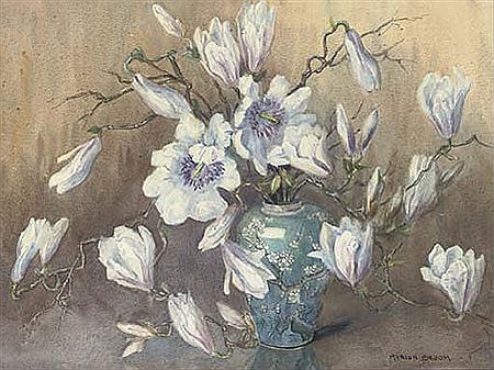 Marion L Broom : Magnolias in an oriental vase