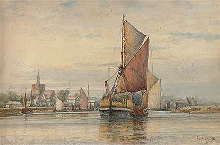 Frederick James Aldridge : Thames barges leaving Maldon (illustrated); and Dordrecht (2)