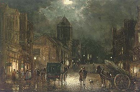 William Manners : Figures and carriages on a street by moonlight. Figures on a street by moonlight (2)