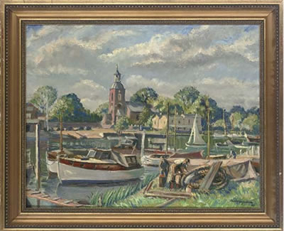 Karl Hagedorn : Boats moored on a sunny day, Sunbury on Thames