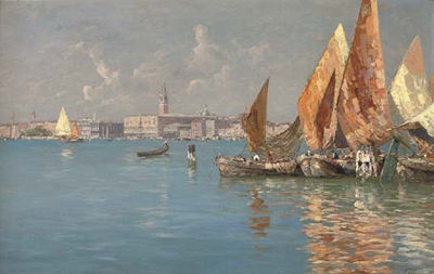 Ferdinando Silvani : Fishing Vessels Moored Before Venice