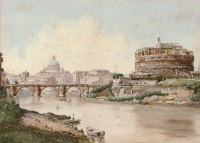 Stefano Donadoni : Castel Sant' Angelo and the Ponte Sant' Angelo, Rome