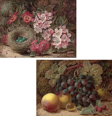 Oliver Clare : A Bird's Nest with Pansies and Hawthorn Blossom; and Apples, Grapes and Greengages (2)