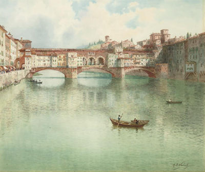 Henry Bowser Wimbush : The Ponte Vecchio on the River Arno, Florence