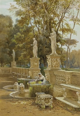 Charles Earle : A woman at a fountain, Villa Borghese, Rome