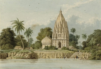 Charles Ramus Forrest : Village and pagoda below Patna Azimabad, on the Ganges