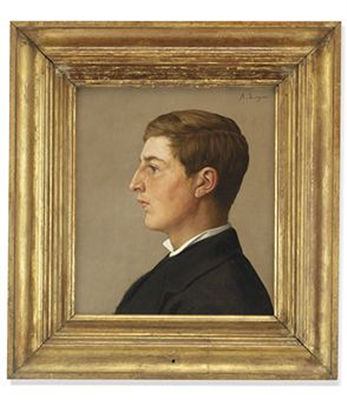 Alphonse Legros : Portrait of a gentleman, bust-length, in profile, in a white shirt and black coat