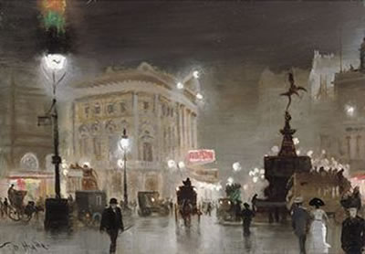 George Hyde Pownall : Piccadilly Circus at night