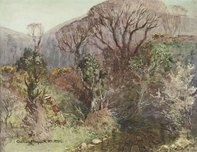 William Hoggatt : Gathering primroses (illustrated); and Injebrek, Isle of Man (a pair)