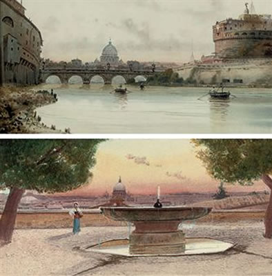 Federico Schianchi : The Castel Sant Angelo, Rome; and The fountain at the Villa Borgese