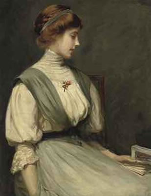 William Mainwaring Palin : Portrait of Nora Allen, seated half-length, reading a book