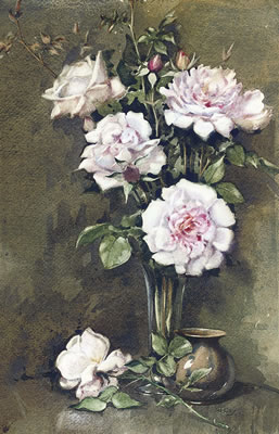 James Gray : A vase of pink roses