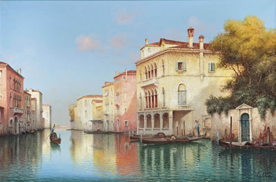 Hugo Golli Vallin : Gondoliers on a Venetian backwater