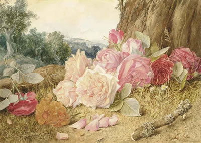 Mary Elizabeth Duffield : Still life with wild pink roses