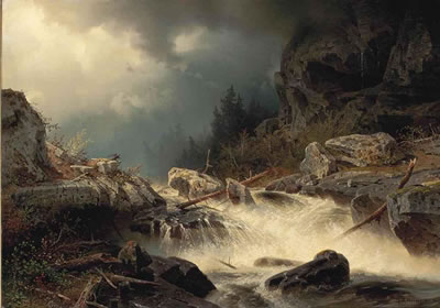 Axel Wilhelm Nordgreen : An eagle at a mountain torrent