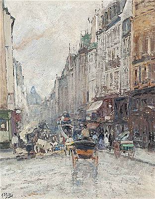 Eugène Louis Gillot : Rue de Seine, towards the Grand Palais, Paris