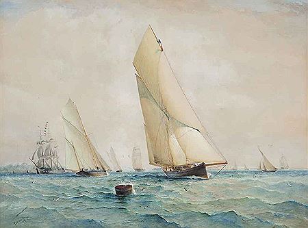 Barlow Moore : ERYCINA WINNING THE QUEEN'S CUP AT CORK, 1887