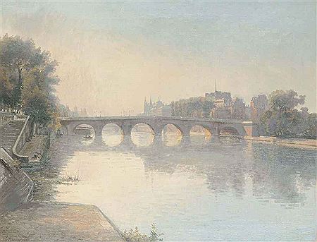 Wilhelm Andersen : Dusk on the Seine before the Pont Neuf, Paris