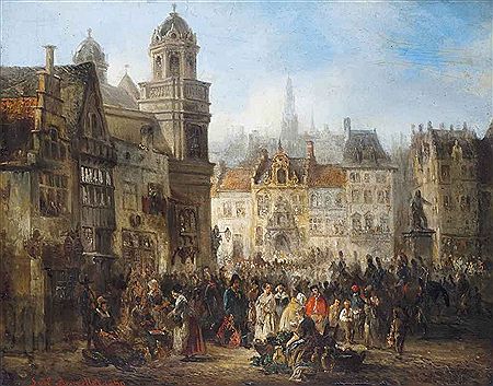 Ludwig von Hagn : Market day in a Brussels square