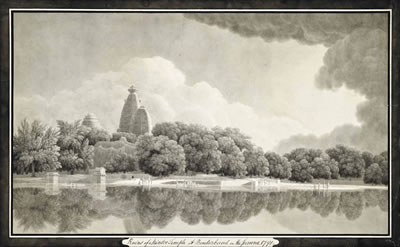 Thomas Longcroft : Ruins of a Hindu temple at Bindurbund on the Jumna, 1791