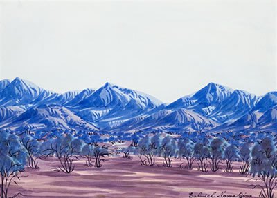 Gabriel Namatjira : Blue Mountains at Macdonnell Ranges, c1960