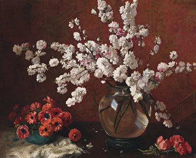 Albert Sherman : STILL LIFE WITH BLOSSOM IN A GLASS VASE