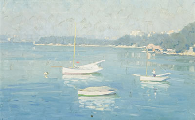 Robert Richmond Campbell : Boats Moored in a Cove, Sydney