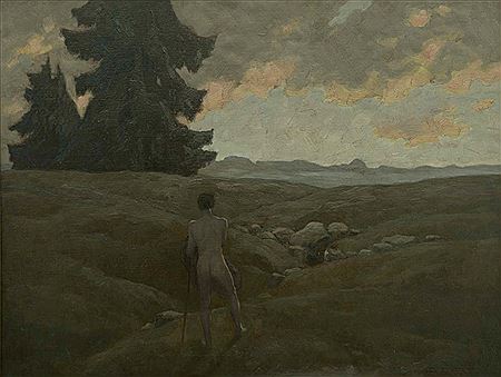 Franz Muller-Munster : 'Nu masculin dans un paysage au crépuscule'