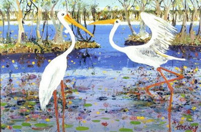 Patrick Hockey : Two Herons in Kakadu Landscape