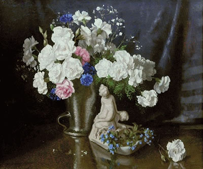 Albert Sherman : Carnations, Cornflowers and Forget-Me-Nots