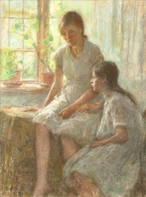 Arthur Winter Shaw : Two young girls seated by a window