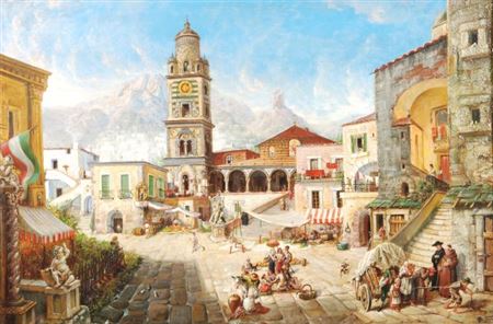 Alfons Maria Niemitz : The market square Amalfi