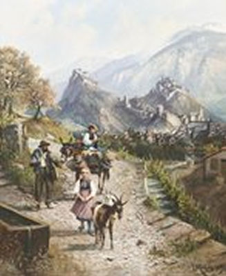 Franz Adolf Christian Muller : Walliser Familie auf dem Weg nach Sion