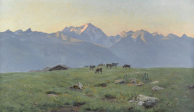 Fritz Eduard Huguenin-Lassanguette : 'Le soir sur l'alpe'.