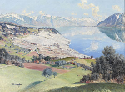 Paul Lepinard : Lac Léman avec Rochers de Naye, Tours d'Ai et Grand Muveran