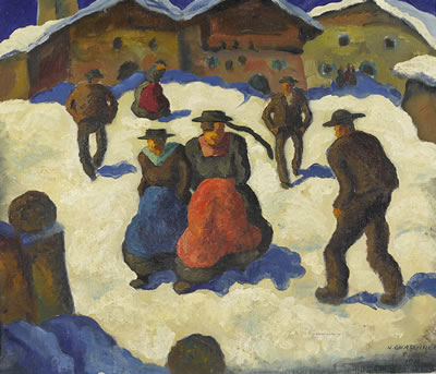 Herbert Gurschner : Winterlicher Kirchgang im Tirol