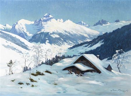 Jean Joseph Seraphin Renggli II : Winterlandschaft bei Engelberg mit dem Hahnen.