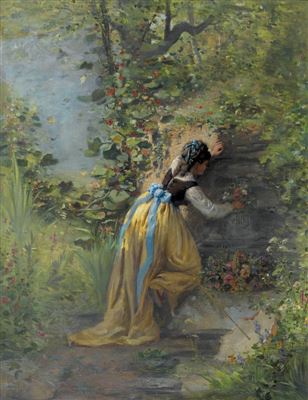 François Foret : Junge Frau mit Blumenkorb.