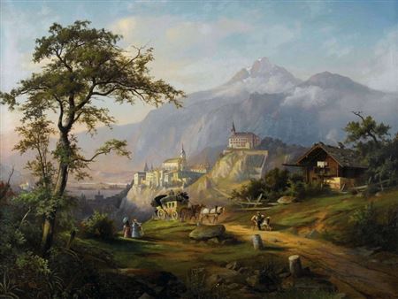 Franz Adolf Christian Muller : Idyllische Landschaft mit Blick auf Chur