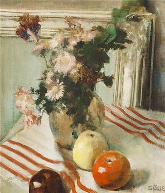 Frantisek Vaclav Susser : A Still Life with a Bouquet and Apples