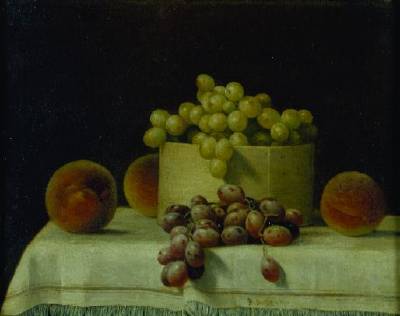 Barton Hays : Still Life with Grapes and Peaches in a Shaker Box