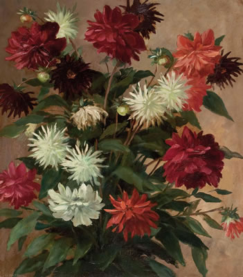 Lois Lupp Alton : Blumenstillleben mit Dahlien