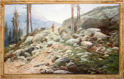 Thaddaus Sulima Popiel : Rocky Mountain Landscape with Male