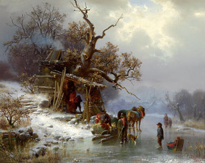 Heinrich Höfer : Horse-drawn Sleigh and Walkers on the Ice