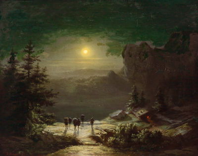 Karl Heilmayer : Smugglers in the Mountains by Moonlight