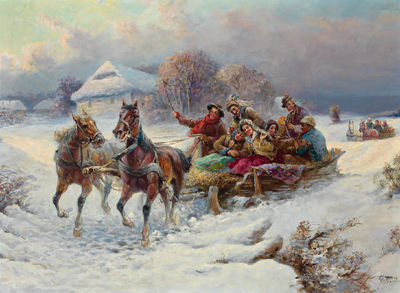 Gustav Prucha : Cheerful sleigh group